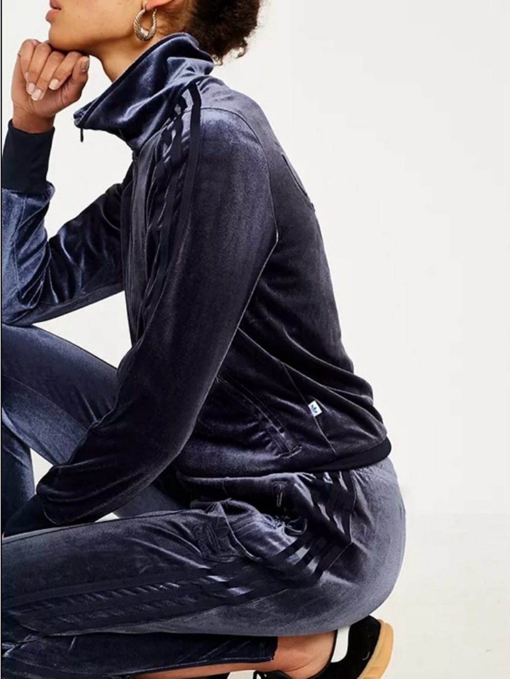 💙Adidas Originals Firebird Velour Track Suit Set Navy Blue M Embossed Trefoil